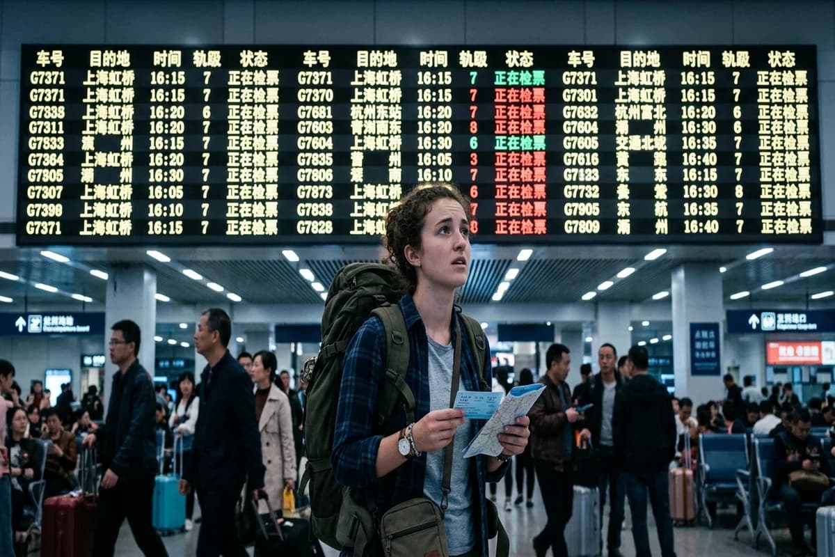 Traveler confused by Chinese-only train station signs